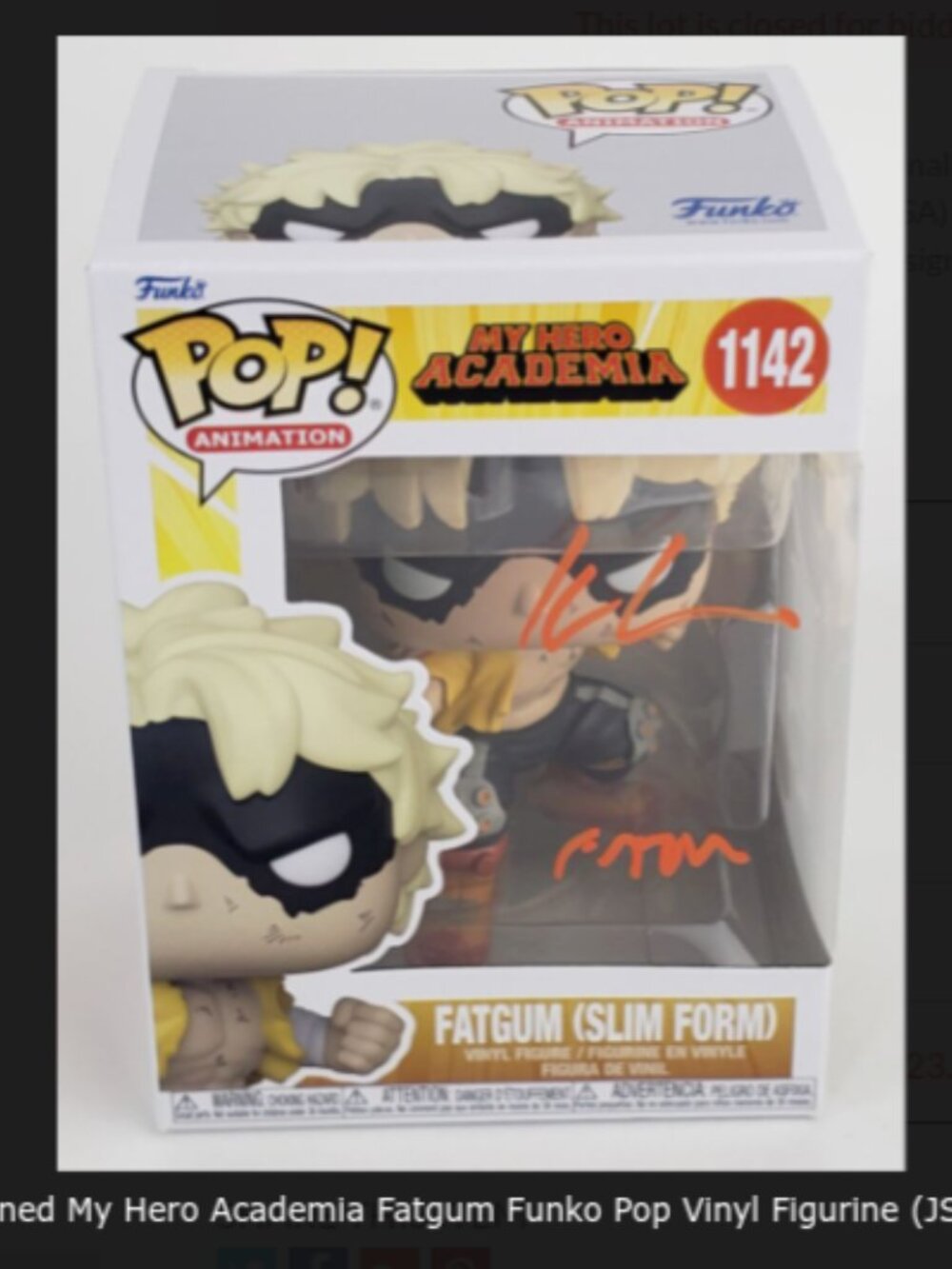 Kyle Hebert signed Funko Pop Animation My Hero Academia Fatgum Slim Form #1142